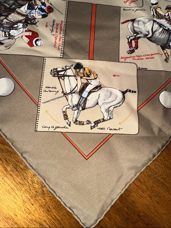 Hermes Taupe Beige Equestrian Silk Scarf “Le Monde du Polo” - Picture 5 of 7